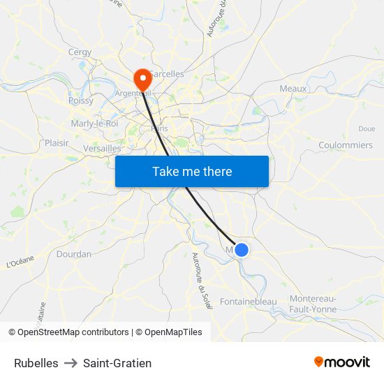 Rubelles to Saint-Gratien map