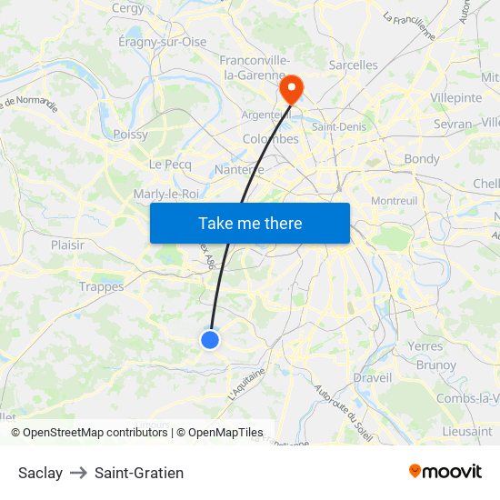 Saclay to Saint-Gratien map