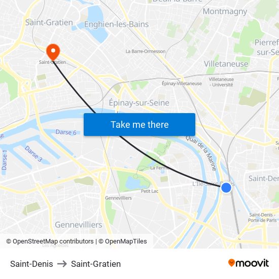 Saint-Denis to Saint-Gratien map