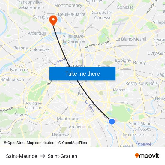 Saint-Maurice to Saint-Gratien map