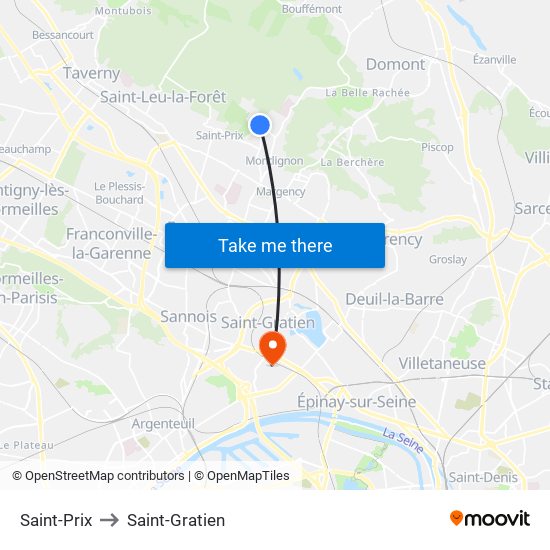 Saint-Prix to Saint-Gratien map