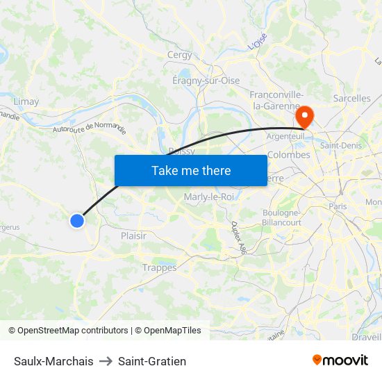 Saulx-Marchais to Saint-Gratien map