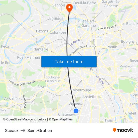 Sceaux to Saint-Gratien map