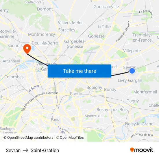 Sevran to Saint-Gratien map