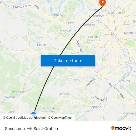 Sonchamp to Saint-Gratien map