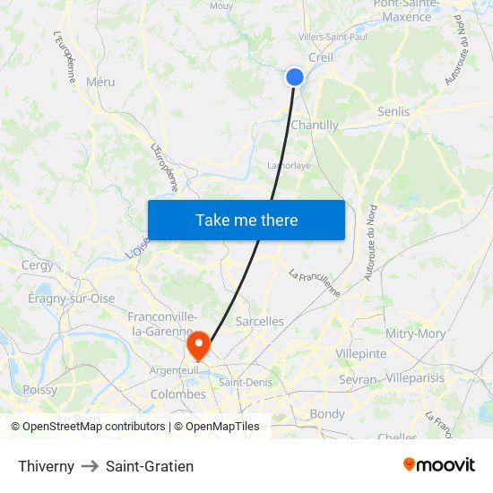 Thiverny to Saint-Gratien map