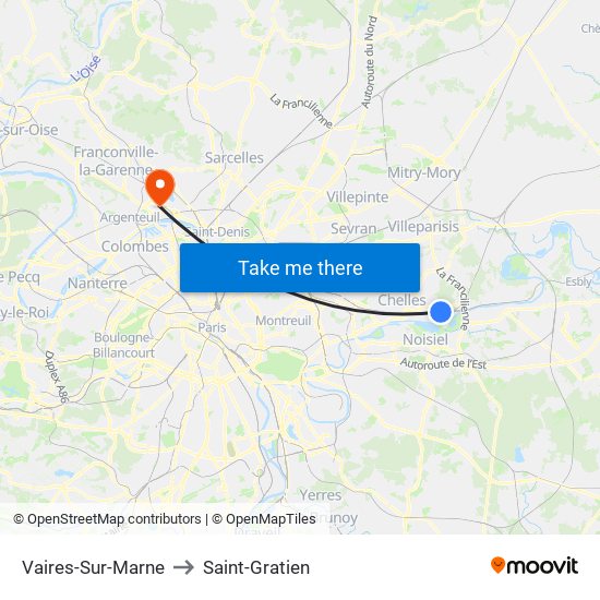 Vaires-Sur-Marne to Saint-Gratien map