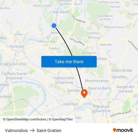 Valmondois to Saint-Gratien map