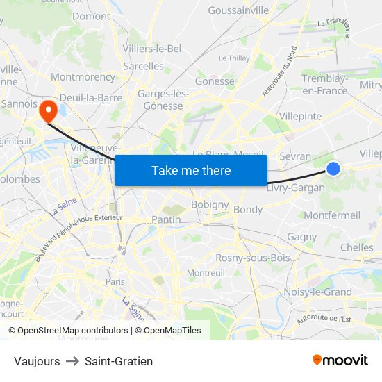 Vaujours to Saint-Gratien map