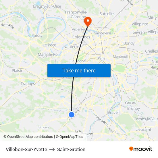 Villebon-Sur-Yvette to Saint-Gratien map