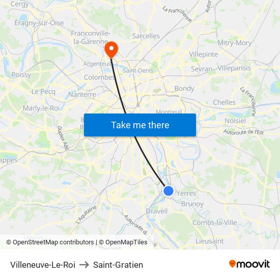 Villeneuve-Le-Roi to Saint-Gratien map