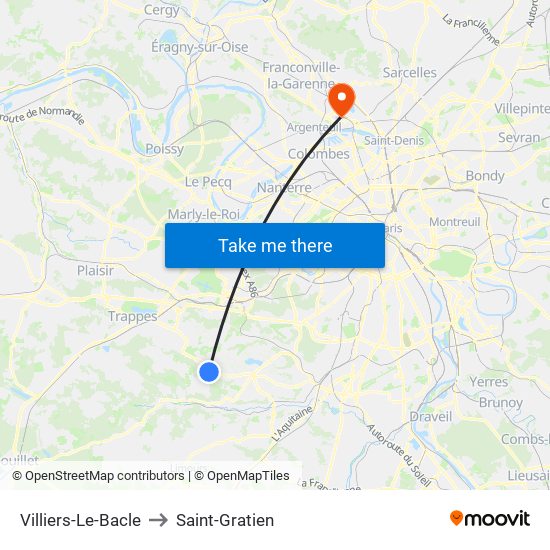 Villiers-Le-Bacle to Saint-Gratien map