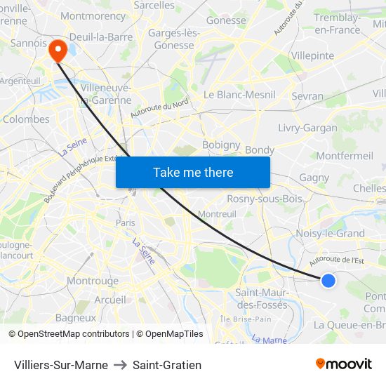 Villiers-Sur-Marne to Saint-Gratien map