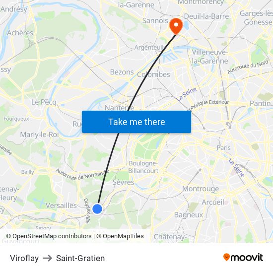 Viroflay to Saint-Gratien map