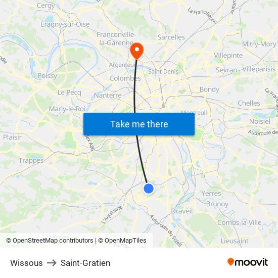 Wissous to Saint-Gratien map