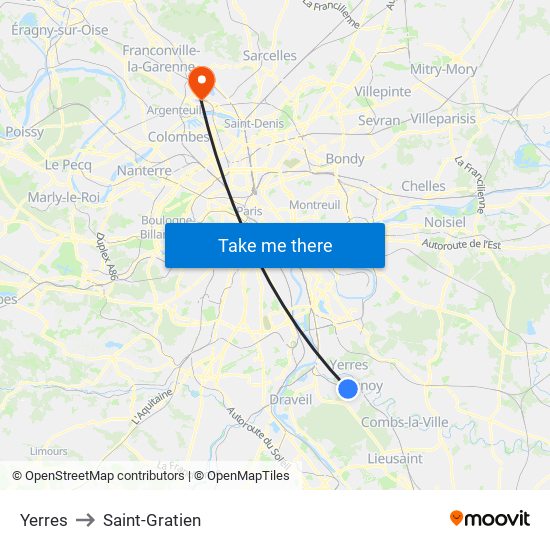 Yerres to Saint-Gratien map