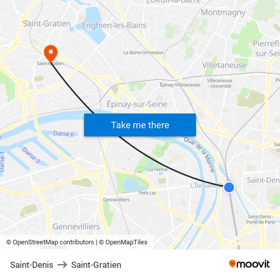 Saint-Denis to Saint-Gratien map