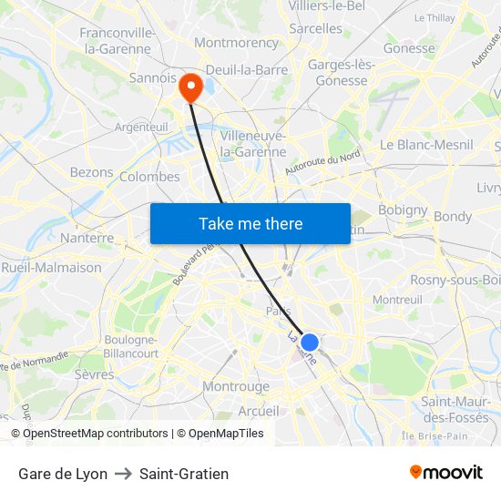 Gare de Lyon to Saint-Gratien map