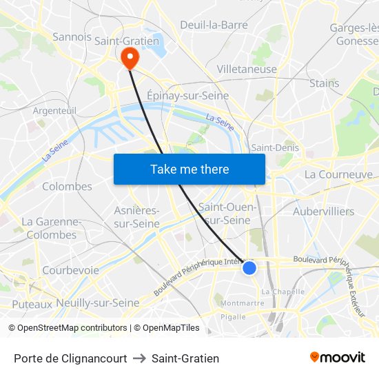 Porte de Clignancourt to Saint-Gratien map