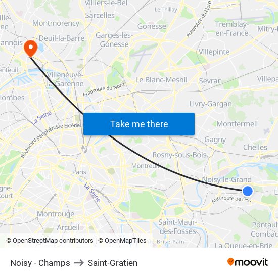 Noisy - Champs to Saint-Gratien map