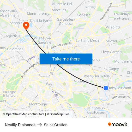 Neuilly-Plaisance to Saint-Gratien map