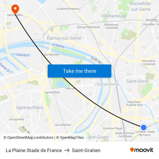 La Plaine Stade de France to Saint-Gratien map