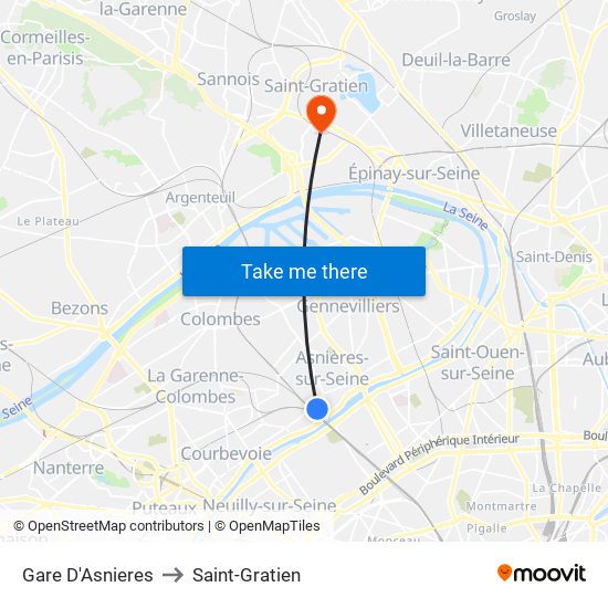 Gare D'Asnieres to Saint-Gratien map
