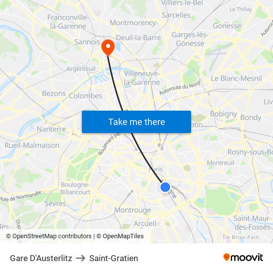 Gare D'Austerlitz to Saint-Gratien map