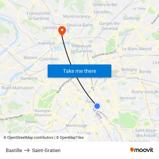 Bastille to Saint-Gratien map