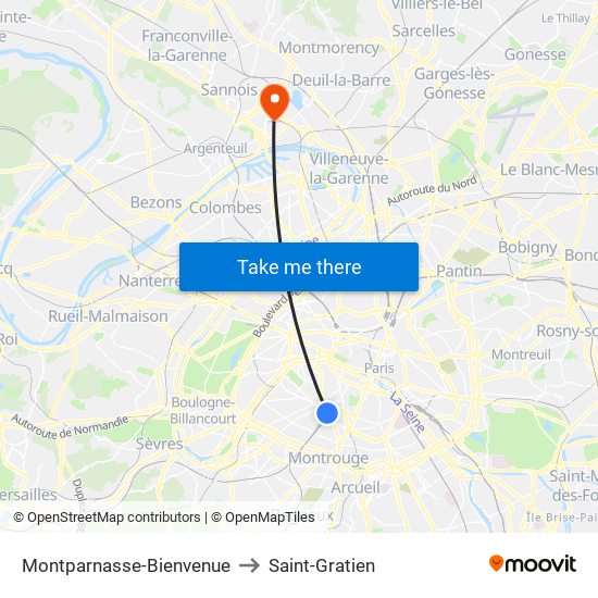Montparnasse-Bienvenue to Saint-Gratien map