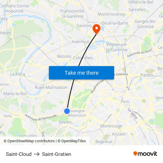Saint-Cloud to Saint-Gratien map