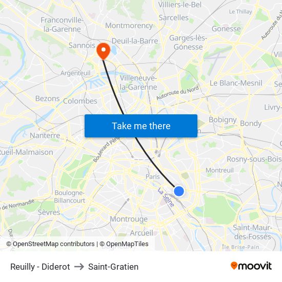 Reuilly - Diderot to Saint-Gratien map