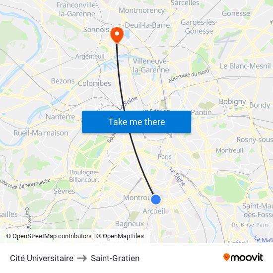 Cité Universitaire to Saint-Gratien map