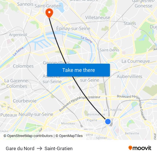 Gare du Nord to Saint-Gratien map