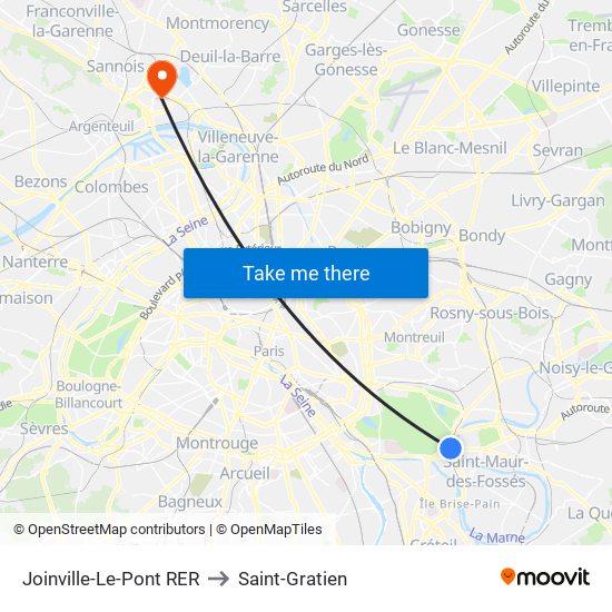 Joinville-Le-Pont RER to Saint-Gratien map