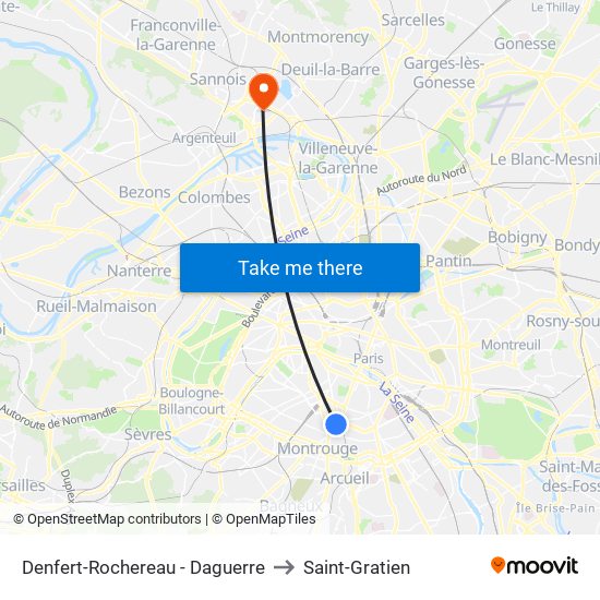 Denfert-Rochereau - Daguerre to Saint-Gratien map