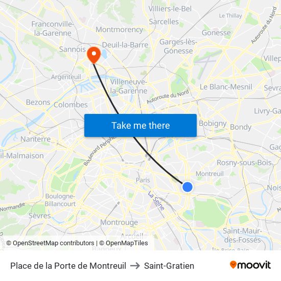 Place de la Porte de Montreuil to Saint-Gratien map