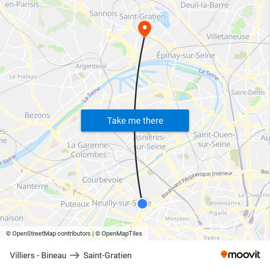 Villiers - Bineau to Saint-Gratien map