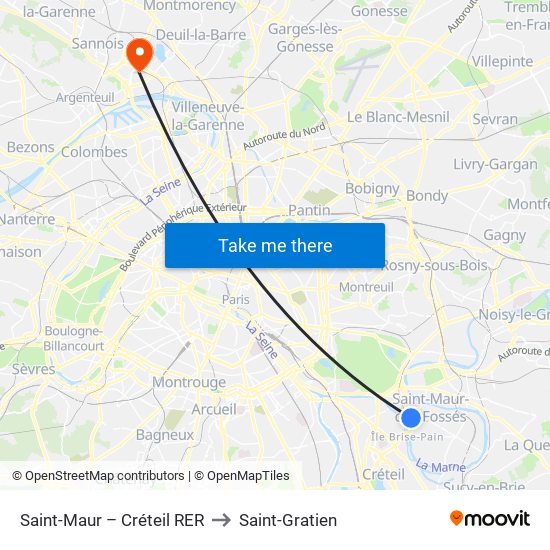 Saint-Maur – Créteil RER to Saint-Gratien map