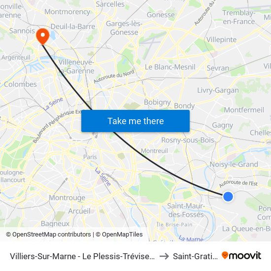 Villiers-Sur-Marne - Le Plessis-Trévise RER to Saint-Gratien map