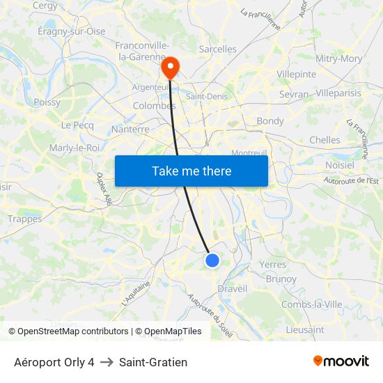 Aéroport Orly 4 to Saint-Gratien map