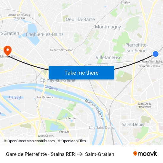 Gare de Pierrefitte - Stains RER to Saint-Gratien map