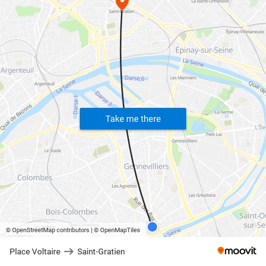 Place Voltaire to Saint-Gratien map