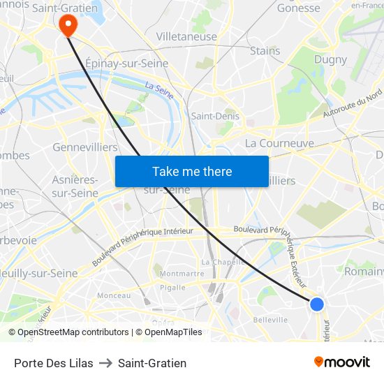 Porte Des Lilas to Saint-Gratien map