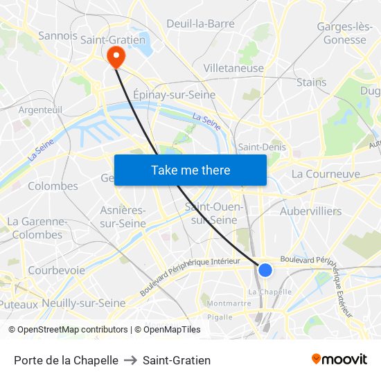 Porte de la Chapelle to Saint-Gratien map