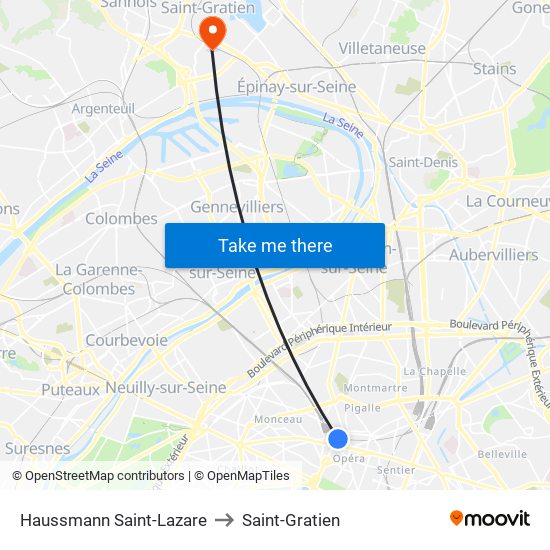 Haussmann Saint-Lazare to Saint-Gratien map
