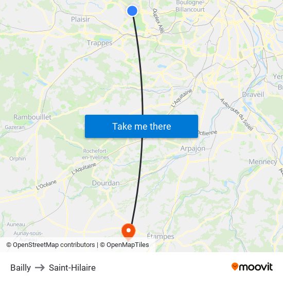 Bailly to Saint-Hilaire map