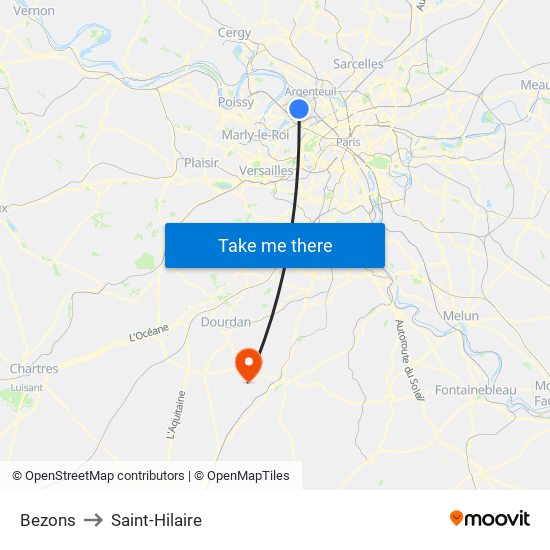 Bezons to Saint-Hilaire map