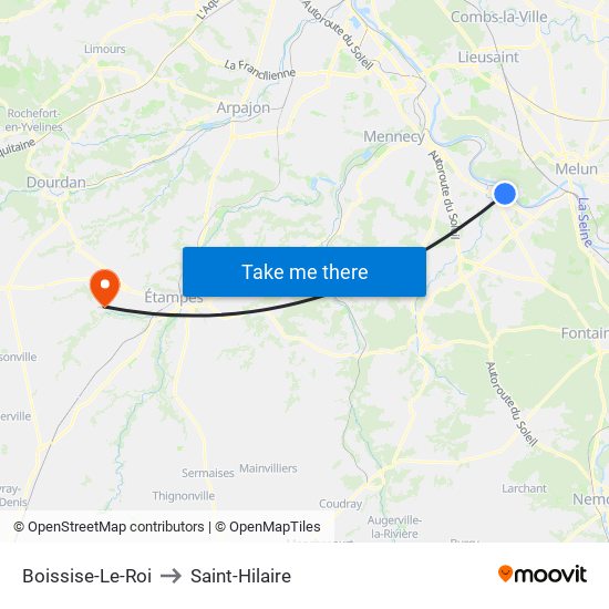 Boissise-Le-Roi to Saint-Hilaire map