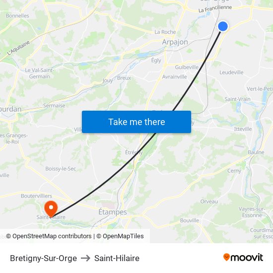 Bretigny-Sur-Orge to Saint-Hilaire map